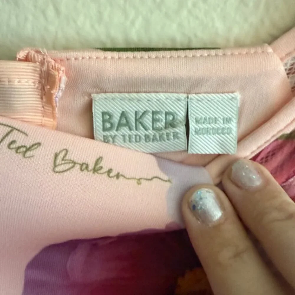 Girls Baker by Ted Baker Apricot Orange Floral Scuba Dress - Picture 3 of 4